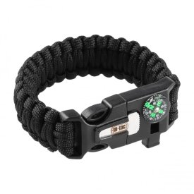 Bransoletka M-Tac Paracord z Krzesiwem, Kompasem i Gwizdkiem, czarny (610-309)